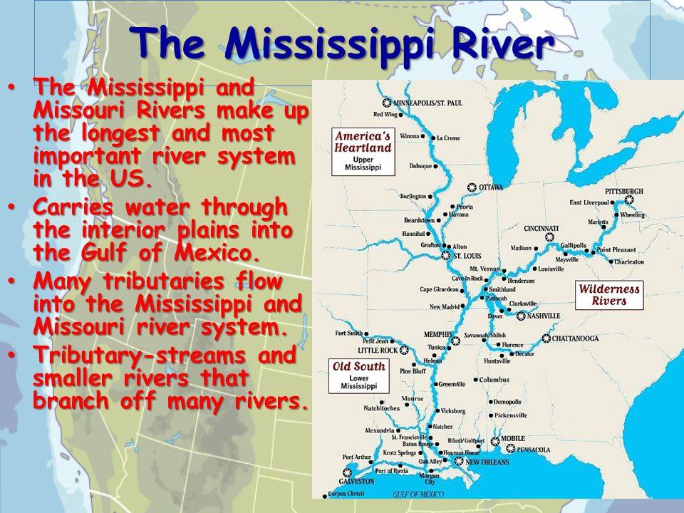 Миссисипи главная река америки, притоки, длина от истока до места куда впадает