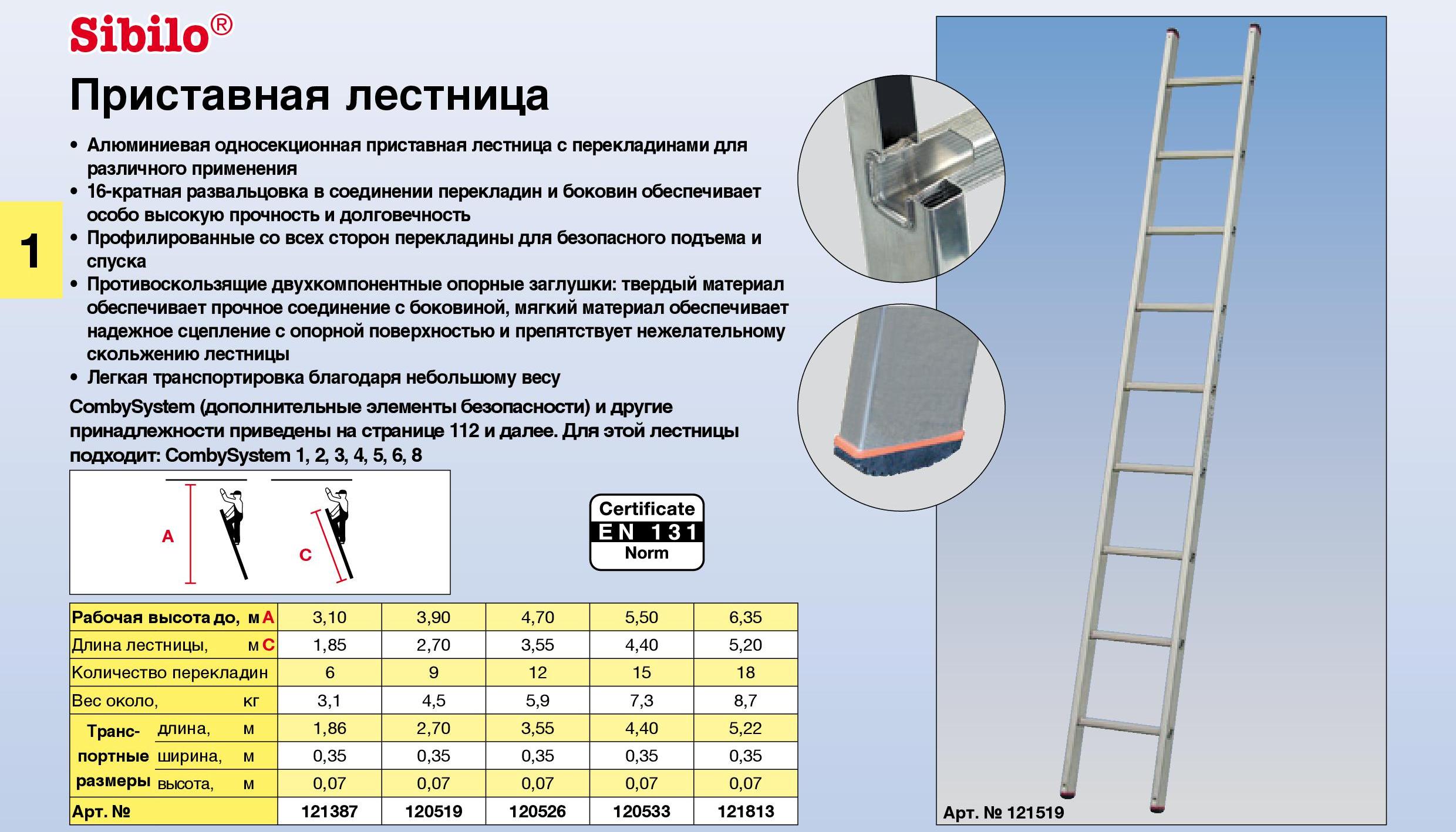 Лестница приставная 10 ступеней (высота 2470 мм, Макс. Нагрузка 100 кг)