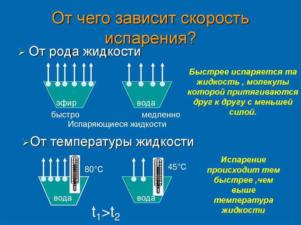 Ответим: от чего зависит скорость испарения жидкости и приведем примеры опытов для доказательства :: syl.ru