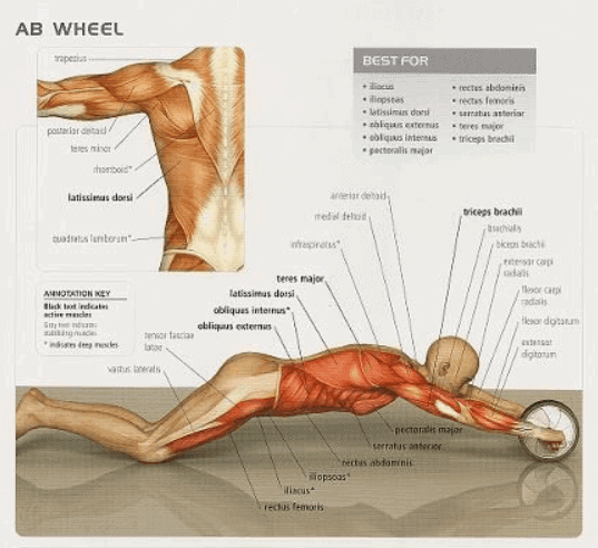 Гимнастический ролик для пресса: какие мышцы работают, упражнения с колесом